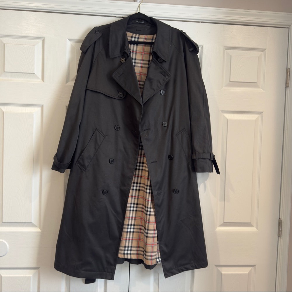 Vintage Kuppenheimer Long Trench Coat Men Size S42  Black Nova Check Poland Made